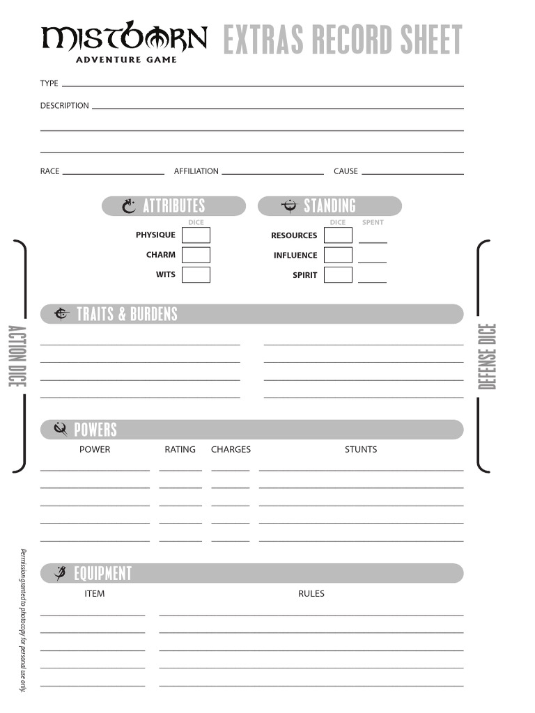 Mistborn Adventure Game Extras Record Sheet | Download Free PDF | Role ...