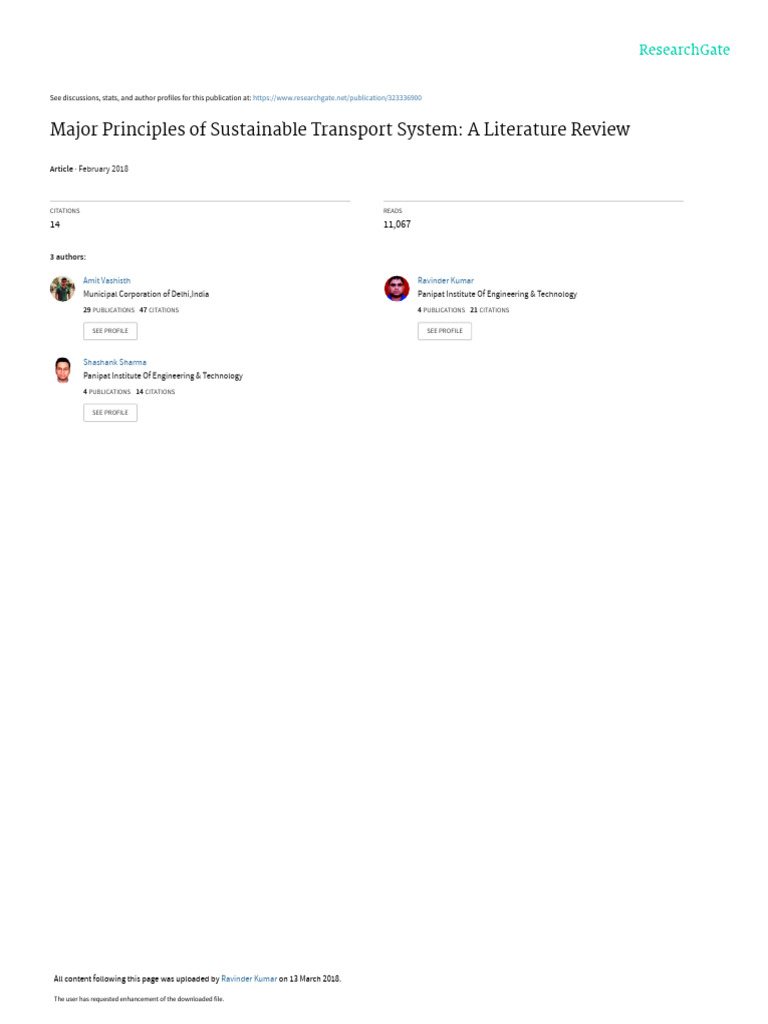 Major Principles Of Sustainable Transport System A Literature Review