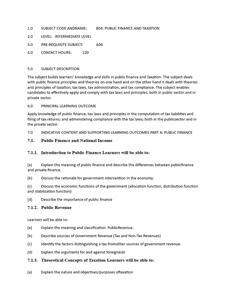 Public Finance and Taxation Course Overview | PDF | Taxes | Value Added Tax