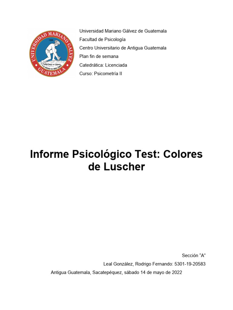 Test Colores Luscher | PDF | Las emociones | Guatemala