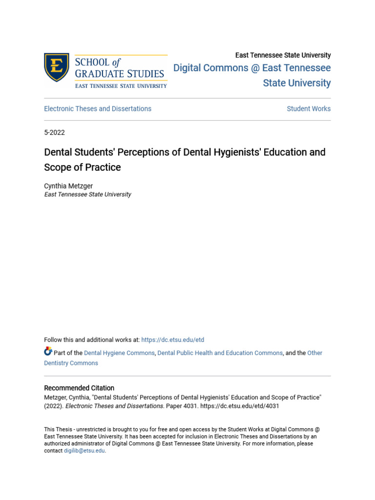 Dental Students Perceptions of Dental Hygienists Education and | PDF ...