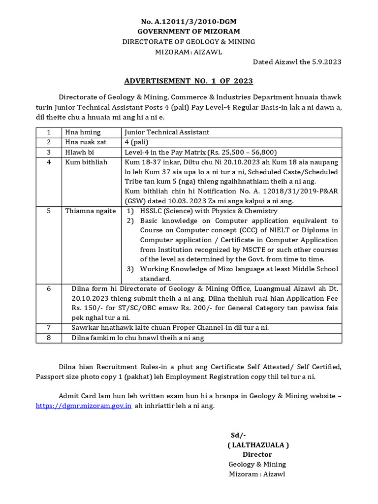 Advertisement No. 1 of 2023 | PDF | Science & Mathematics