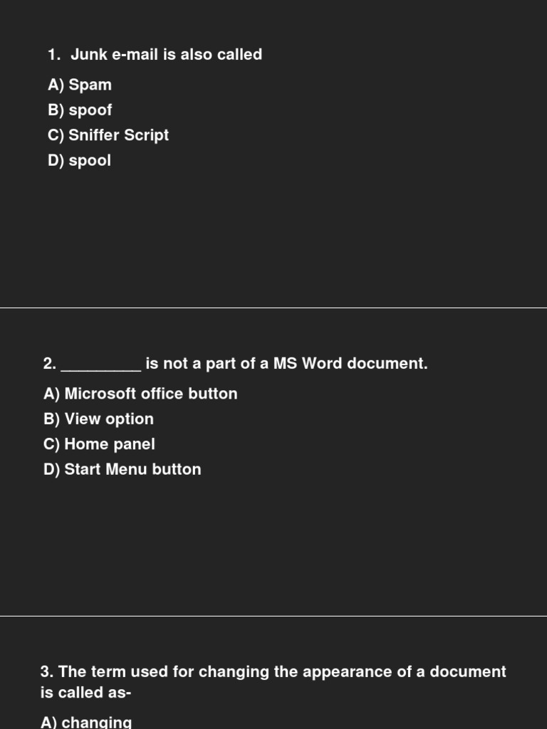 Junk E-Mail Is Also Called A) Spam B) Spoof C) Sniffer Script D) Spool ...