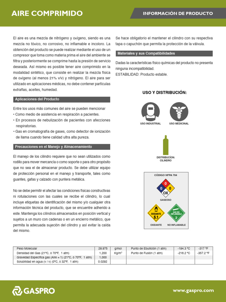 Aire Comprimido: Propiedades y Usos | PDF | Oxígeno | Gases
