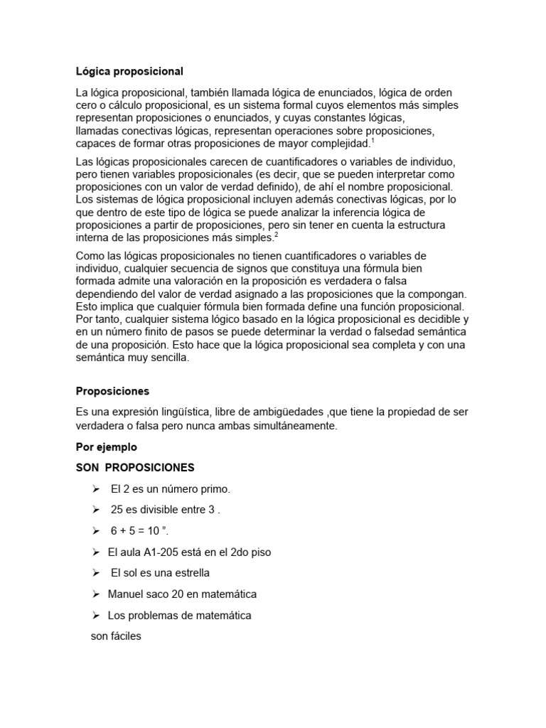 Lógica proposicional PDF Proposición Lógica
