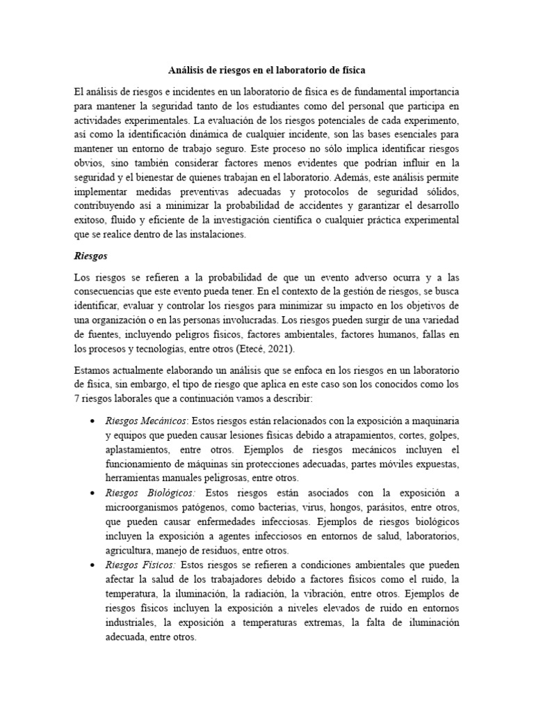 Análisis de Riesgos en Laboratorios de Física | PDF | Riesgo | Laboratorios