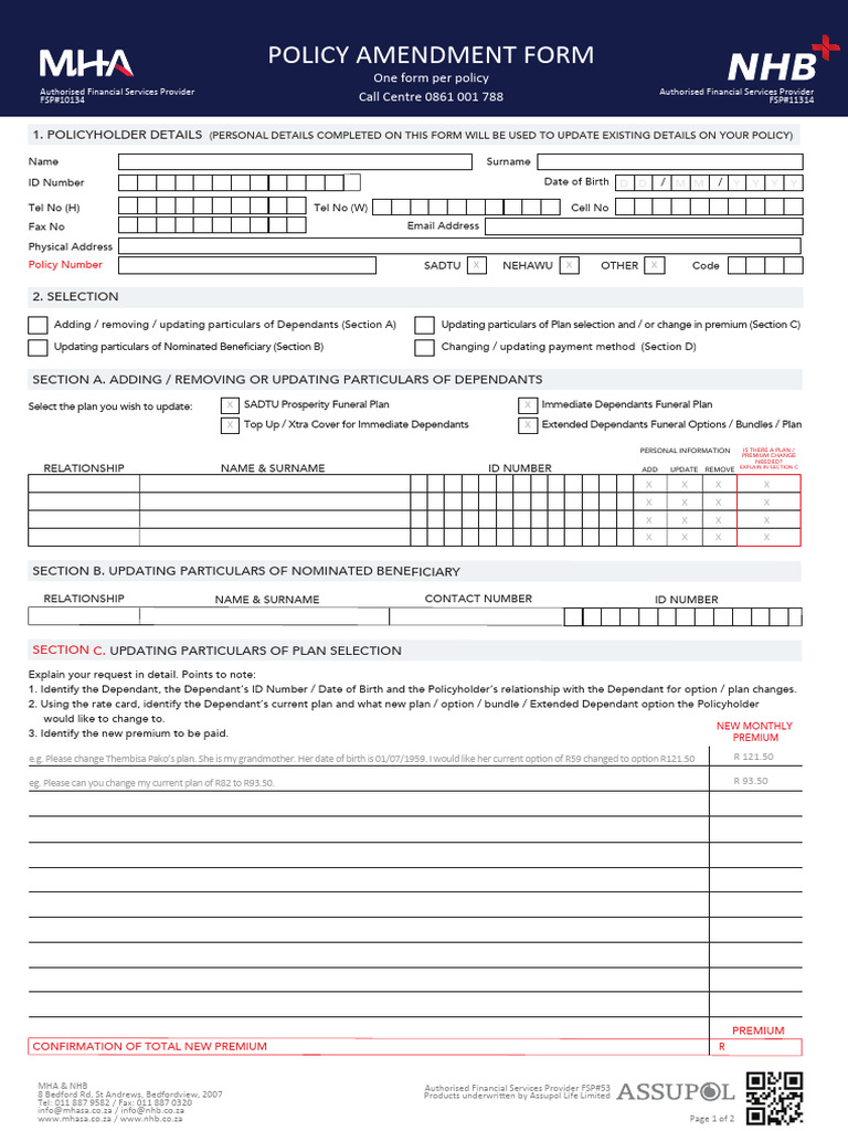 Policy Amendment and Update Form | PDF | Insurance | Payments