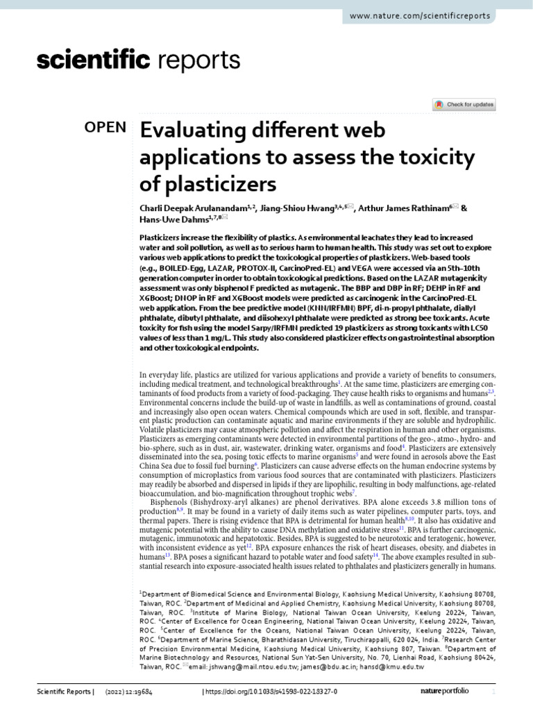 Toxicity Assessment of Plasticizers Online | PDF | Toxicity | Toxicology