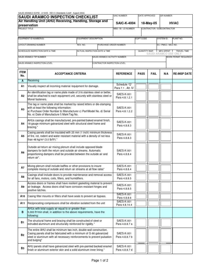 AHU Receiving and Inspection Guidelines | PDF | Building Materials ...