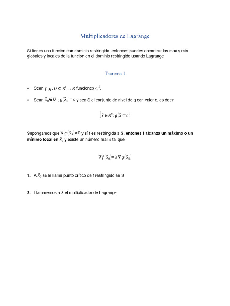 Ejercicios de Multiplicadores de Lagrange | PDF | Matemáticas ...