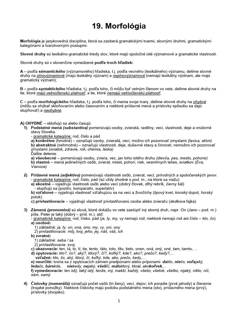Morfológia (Zadania Seminarky - SK) | PDF