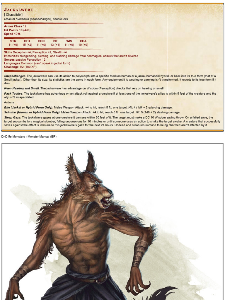 Jackalwere Monster » Dungeons & Dragons DnD 5e PDF