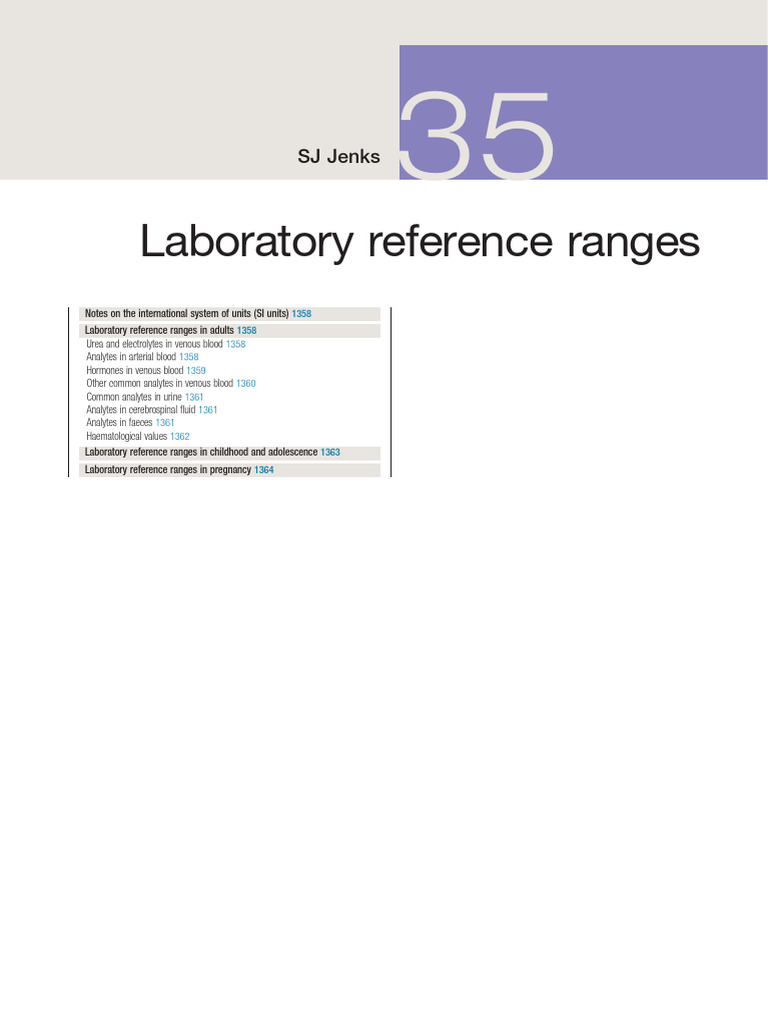 Laboratory Reference Ranges Overview | PDF | Litre | Mole (Unit)
