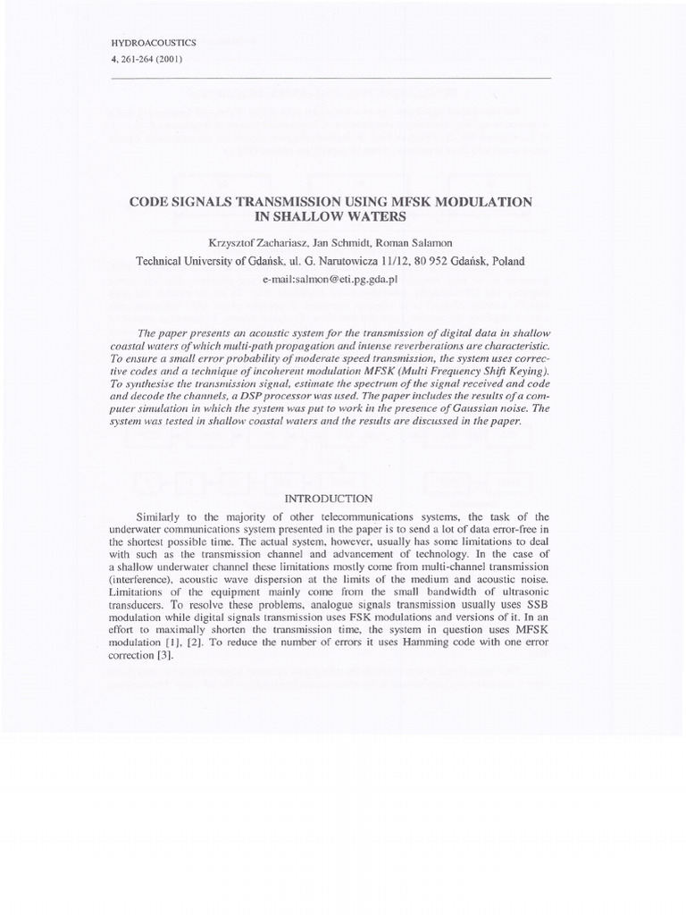 MFSK Modulation for Underwater Data Transmission | PDF | Spectral ...