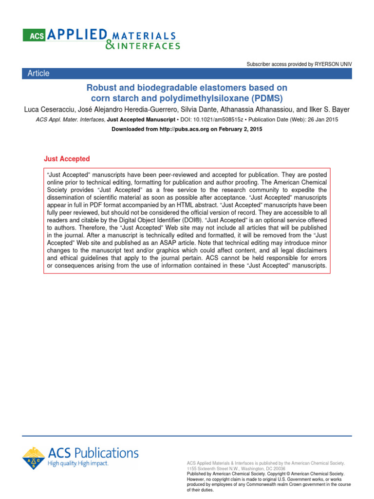 Robust and Biodegradable Elastomers Based On | PDF | Starch | Polymers