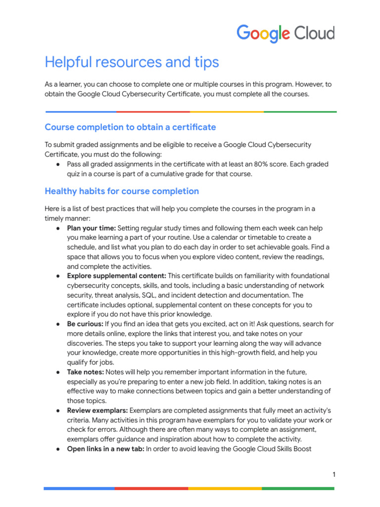 Google Cloud Cybersecurity Course Tips | PDF | Computer Security | Security