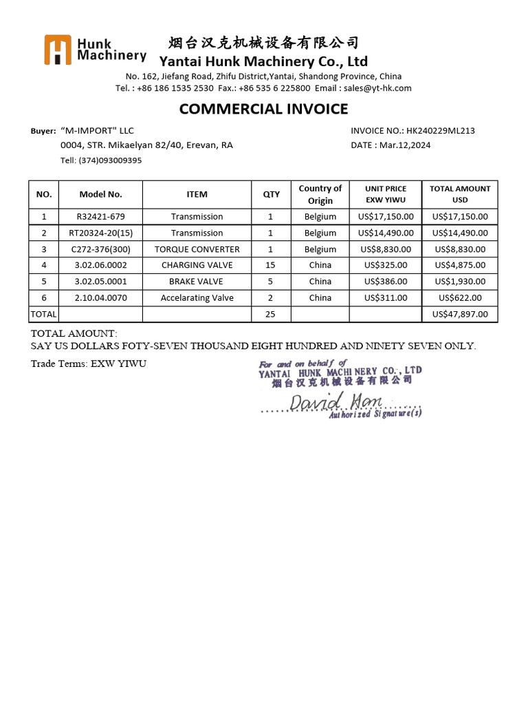 Invoice and Packing List for M-IMPORT | PDF | Vehicle Technology | Car ...