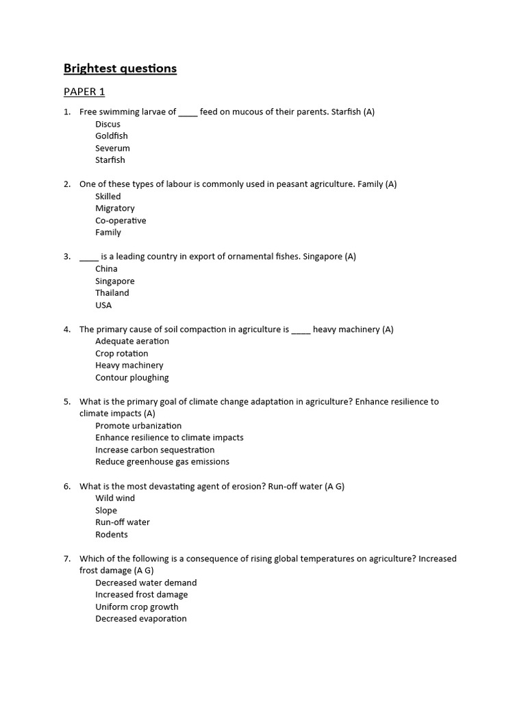 Agriculture and Environmental Quiz Questions | PDF | Soil | Agriculture