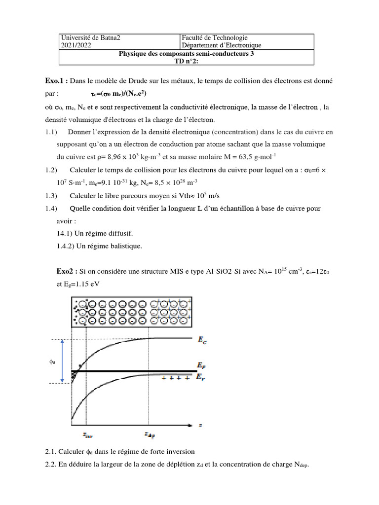 Physique des semi-conducteurs 3 TD2 | PDF | Électron | Sciences physiques