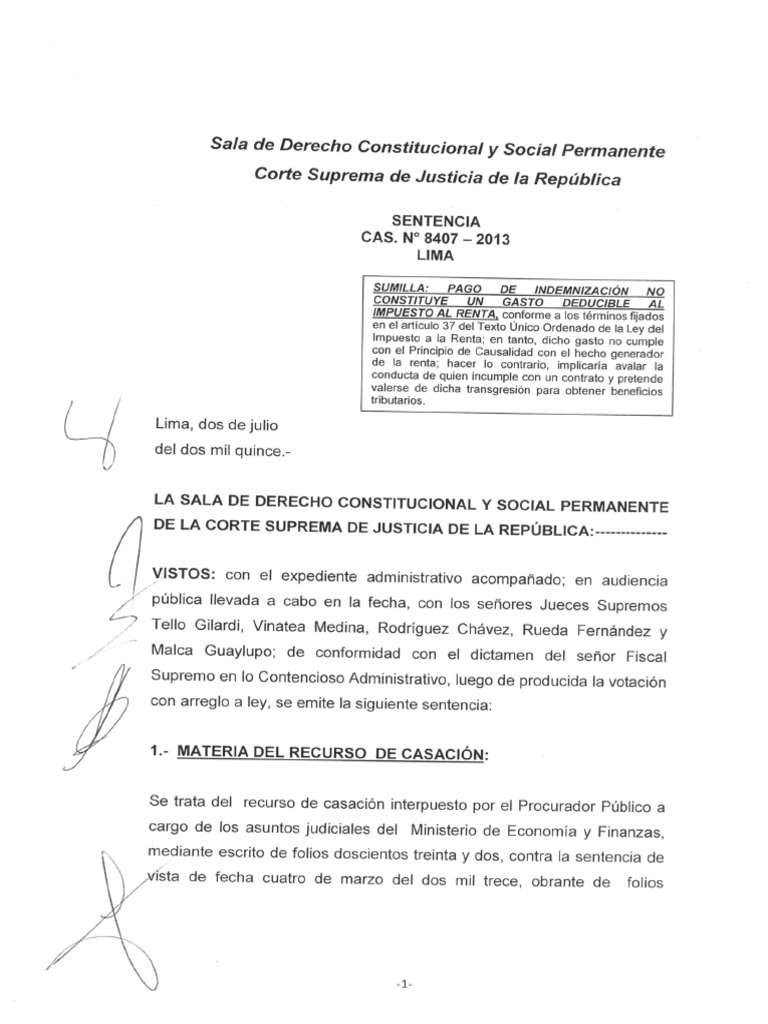 Casacion 8407 - 2013 Indemnizacion | PDF