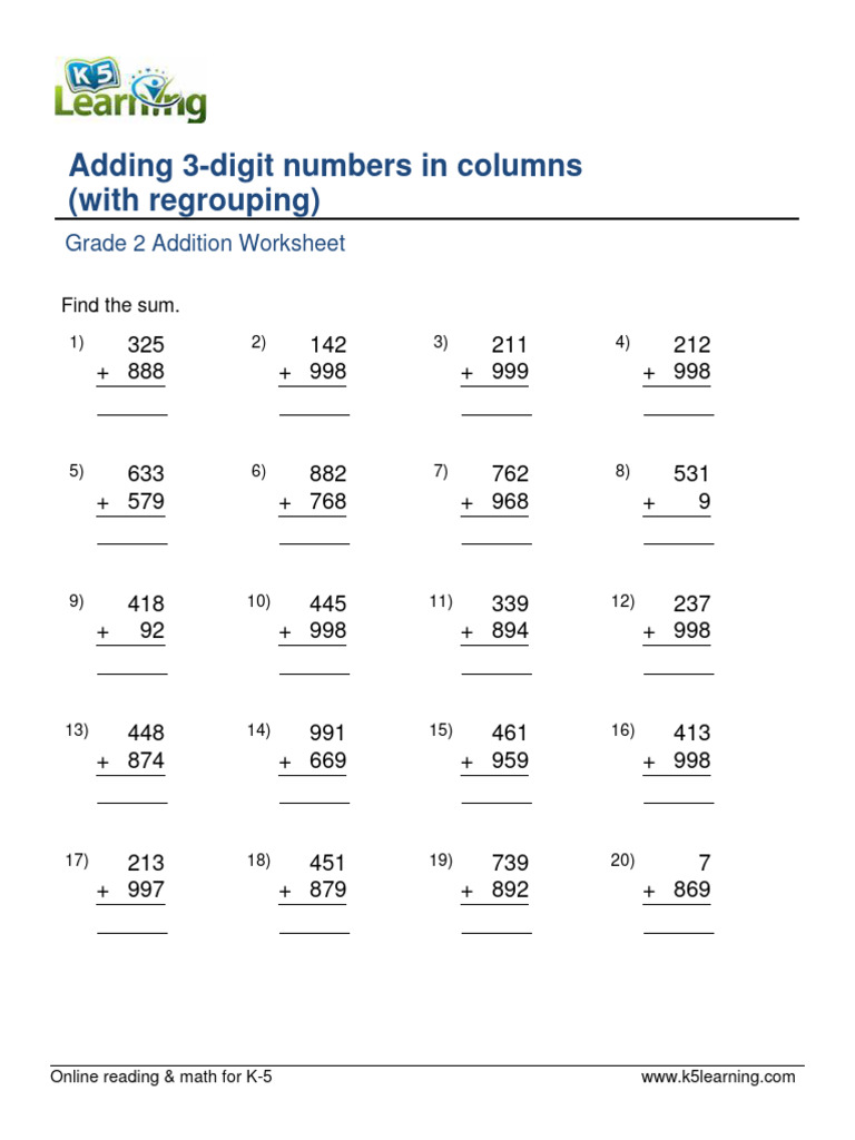 Grade 2 Add 3 Digit Numbers in Columns With Regrouping B | PDF