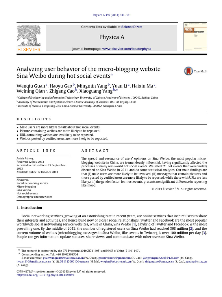 User Behavior Analysis on Sina Weibo | PDF | Microblogging