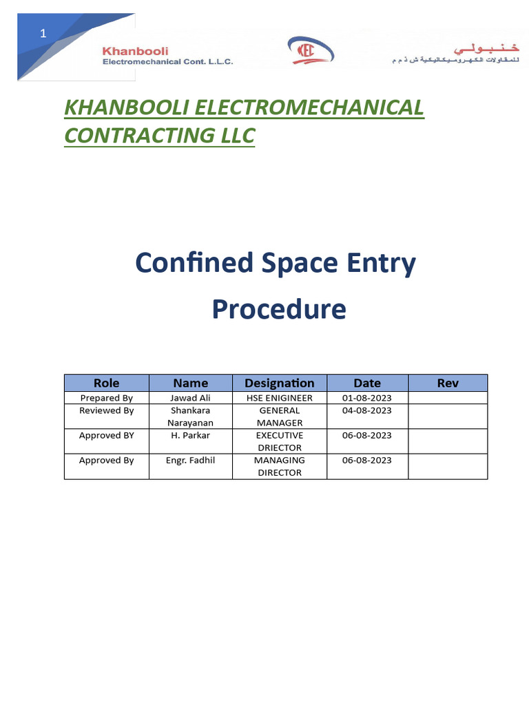 KEC Confined Space Procedure 0003 REV 000 Download Free PDF