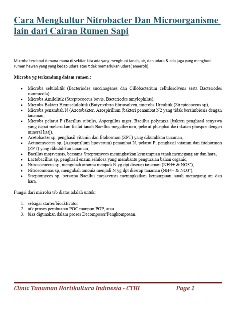 Budidaya Nitrobacter dari Rumen Sapi | PDF