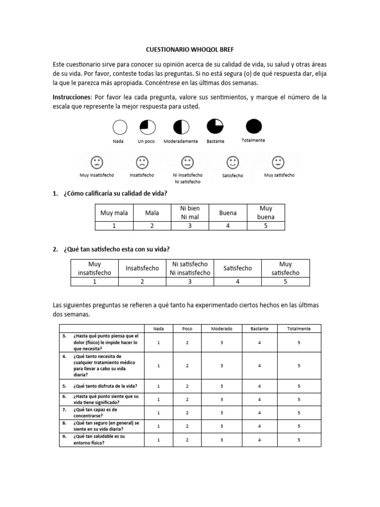 Cuestionario WHOQOL-BREF en Español | PDF | Sicología