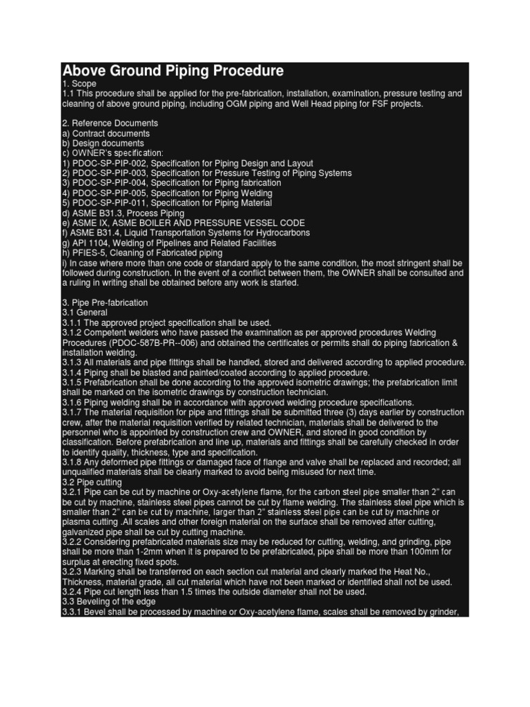 Above Ground Piping Procedure | PDF | Pipe (Fluid Conveyance) | Valve
