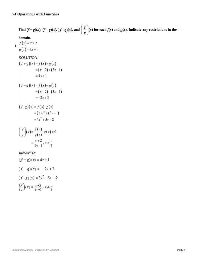 5 1 Operations With Functions Pdf Mathematical Objects