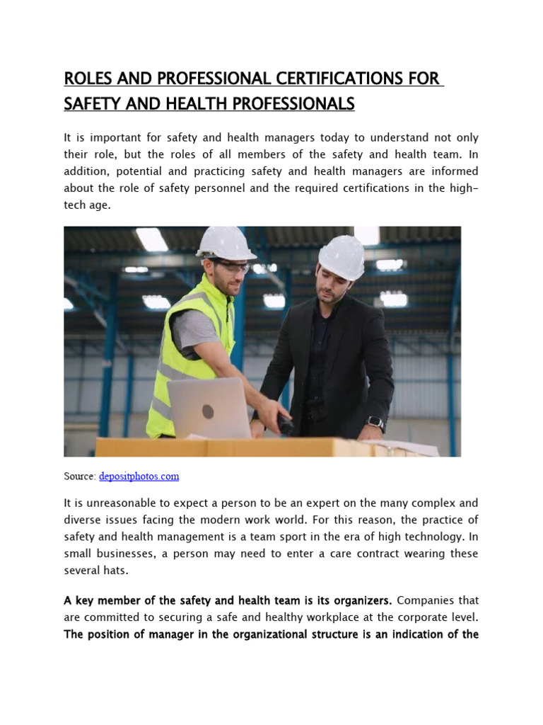 Roles and Professional Certifications For Safety and Health Professionals Download Free PDF