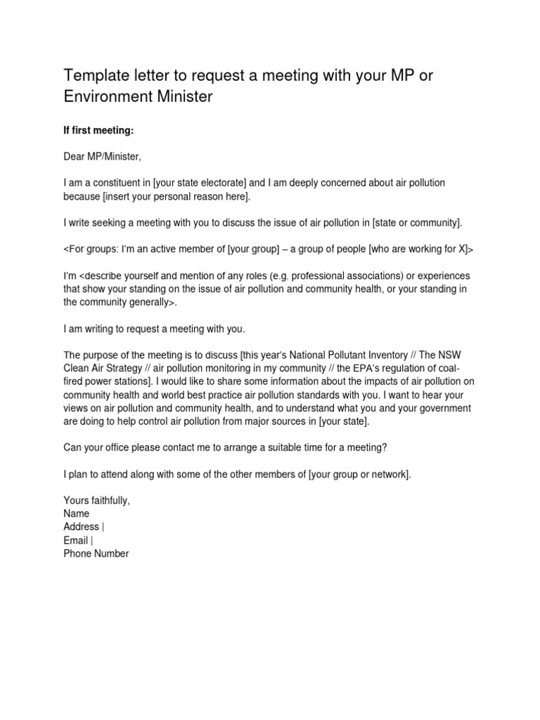 Meeting Request Template for MPs | PDF | Air Pollution | Pollution
