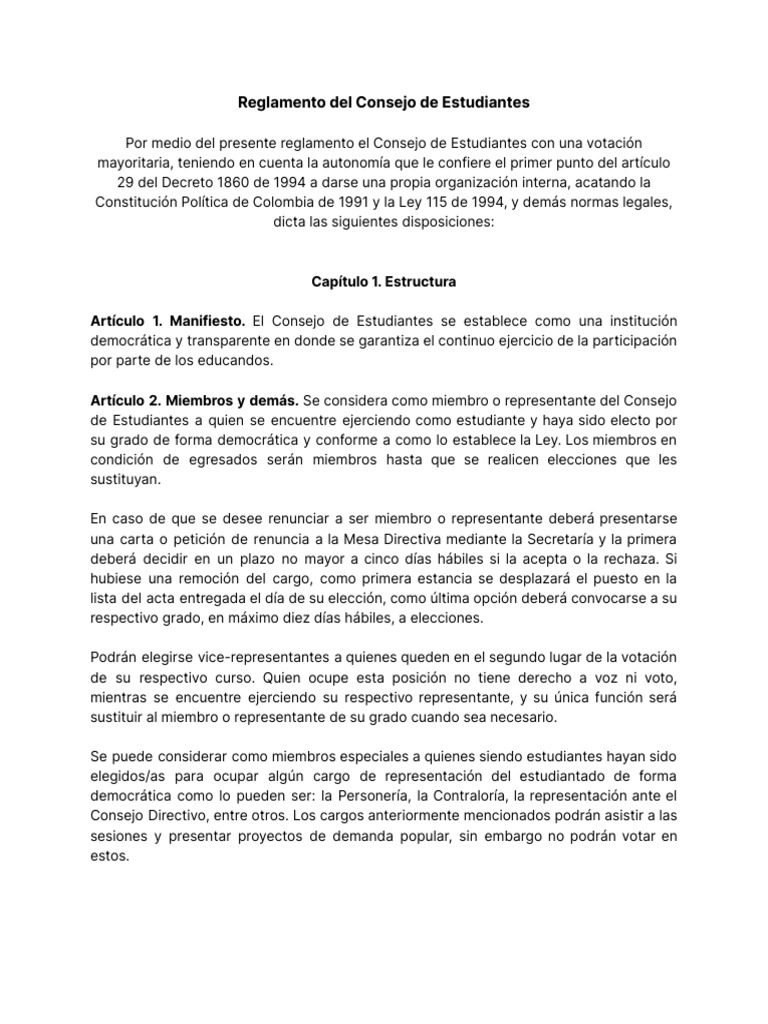 Reglamento del Consejo de Estudiantes | PDF | Votación | Democracia