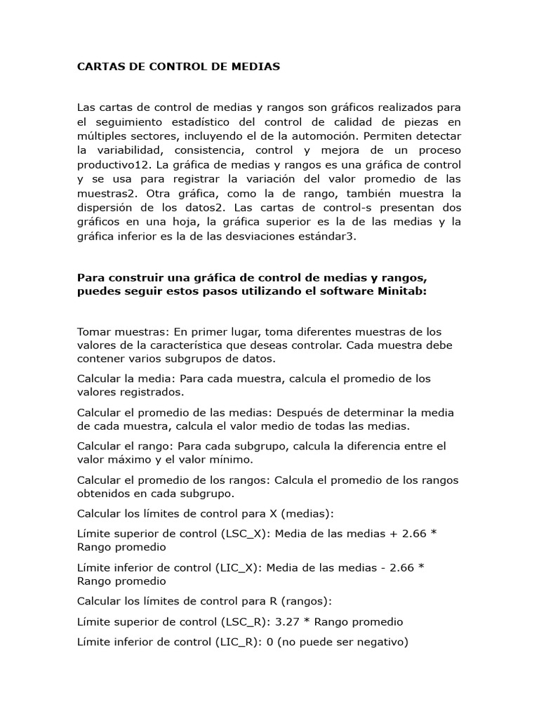 Cartas de Control de Medias y Rangos | PDF