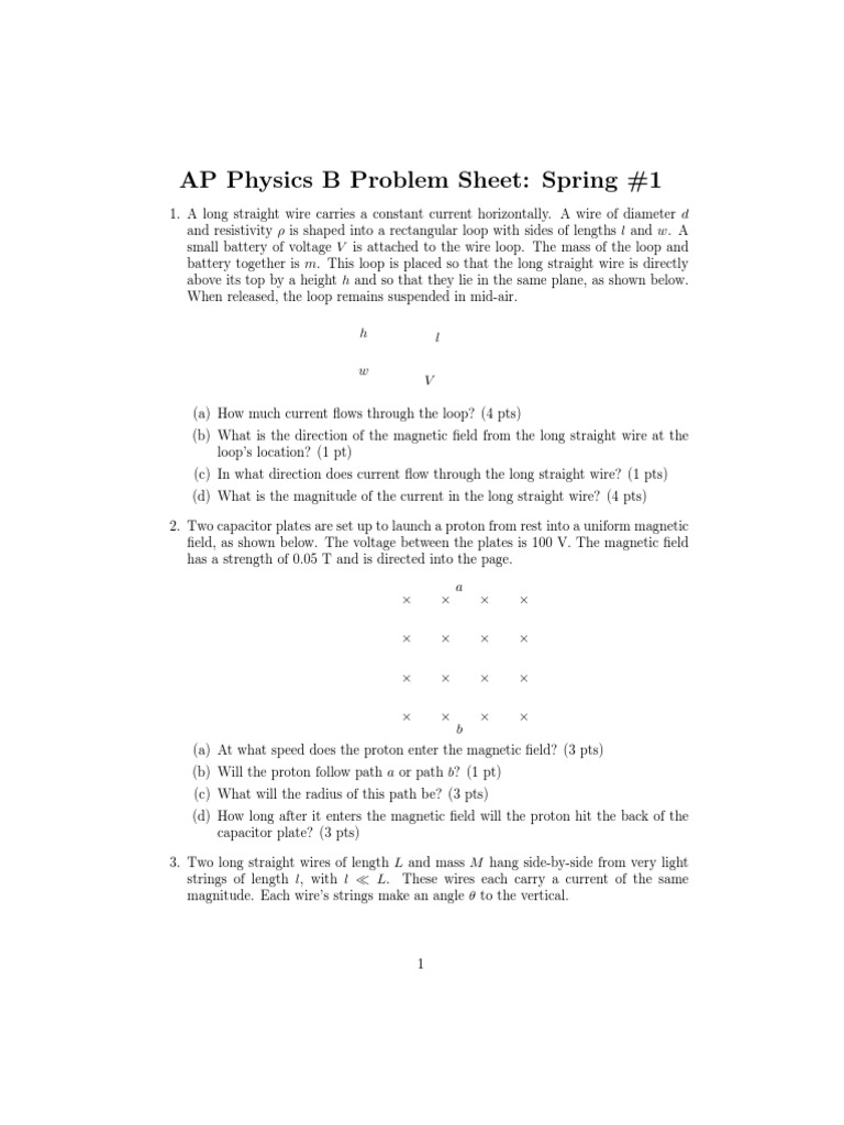 AP Physics B Problem Sheet: Spring #1 | PDF