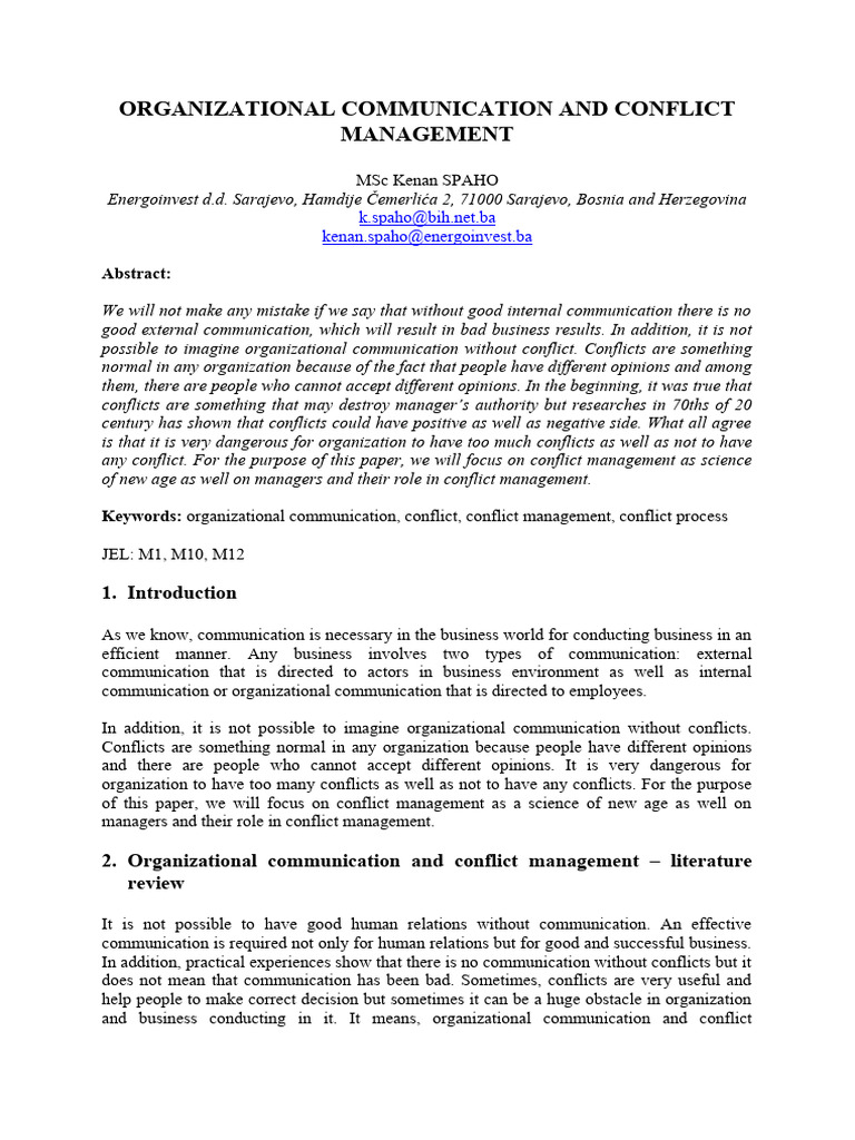 Organizational Communication & Conflict Management | PDF ...