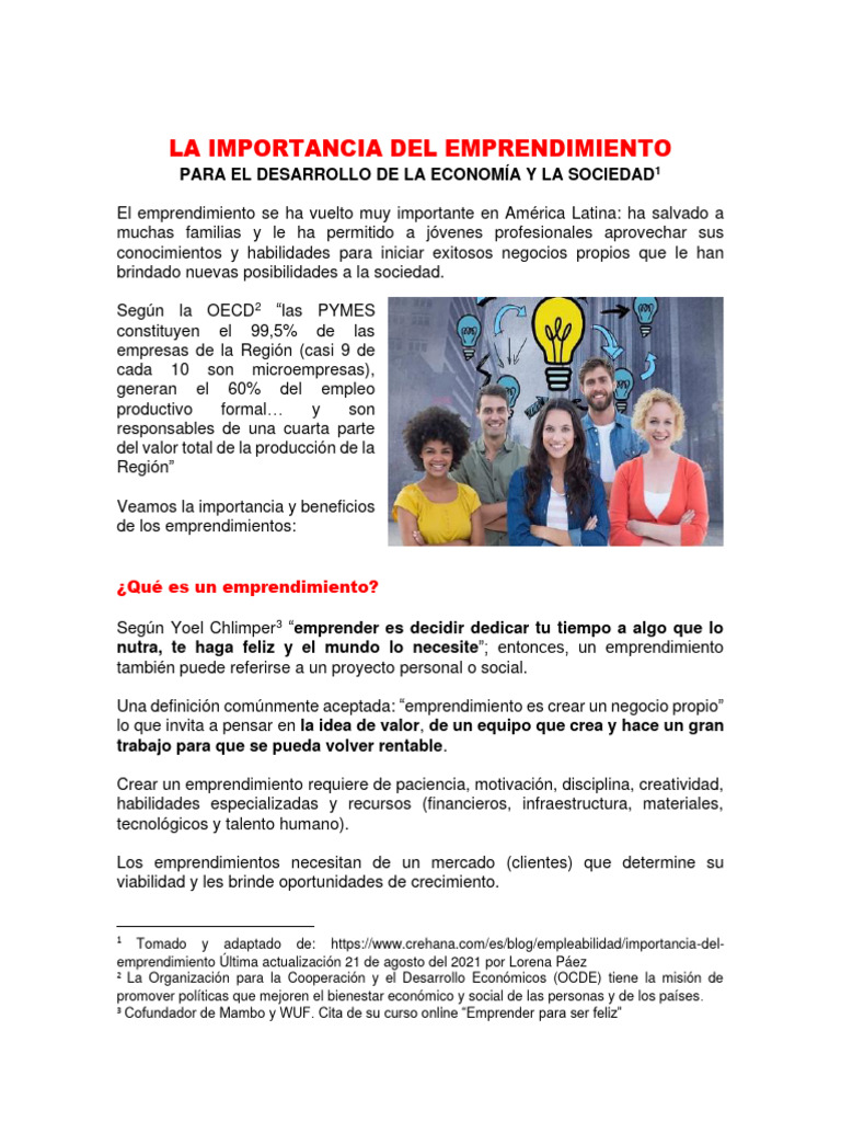 Importancia del Emprendimiento en la Sociedad | PDF | Iniciativa ...