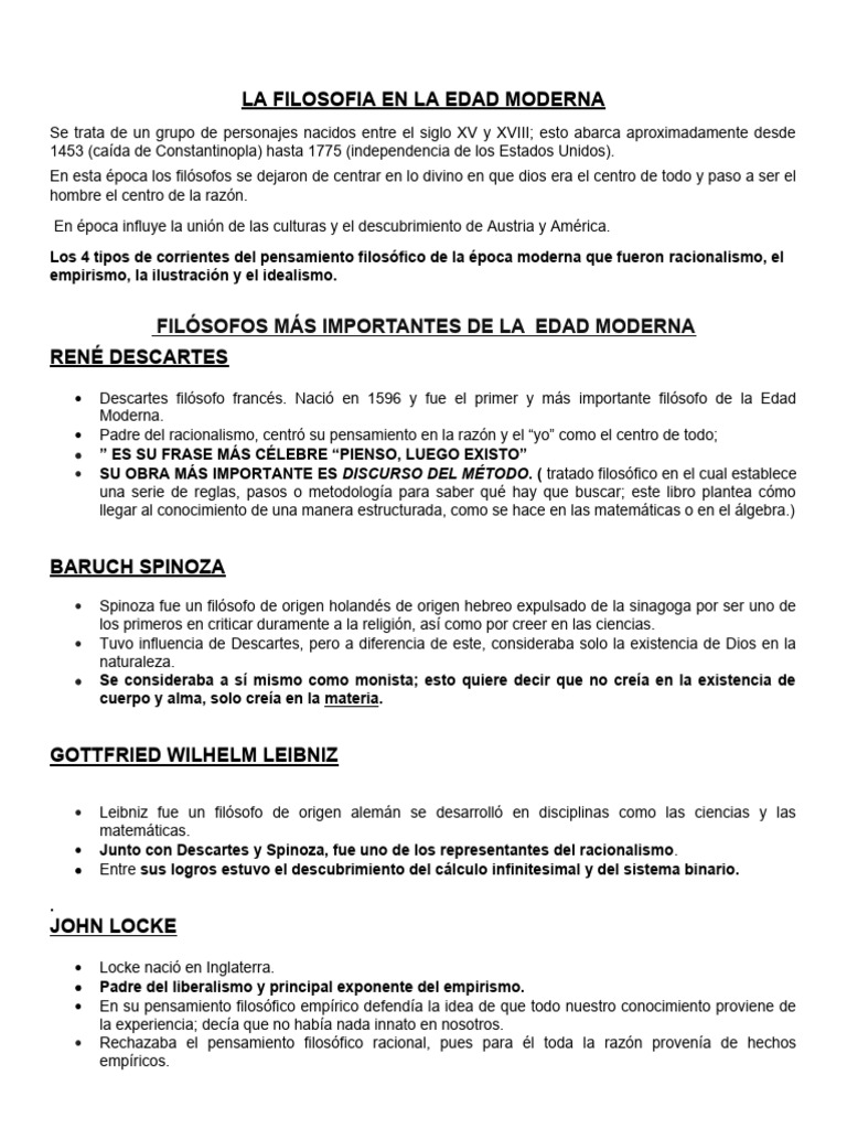 Filósofos Clave de la Filosofía Moderna | PDF | Empirismo | Racionalismo