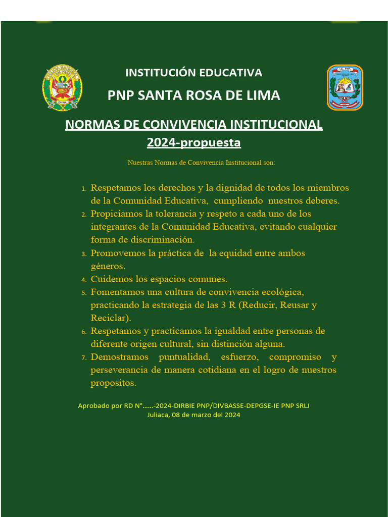 NORMAS DE CONVIVENCIA 2024 Propuesta | PDF