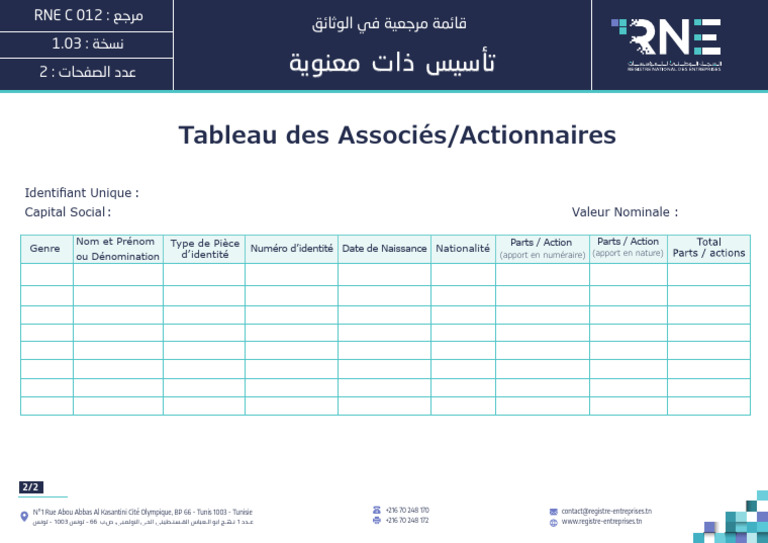 Formulaire RNE et Liste des Associés | PDF