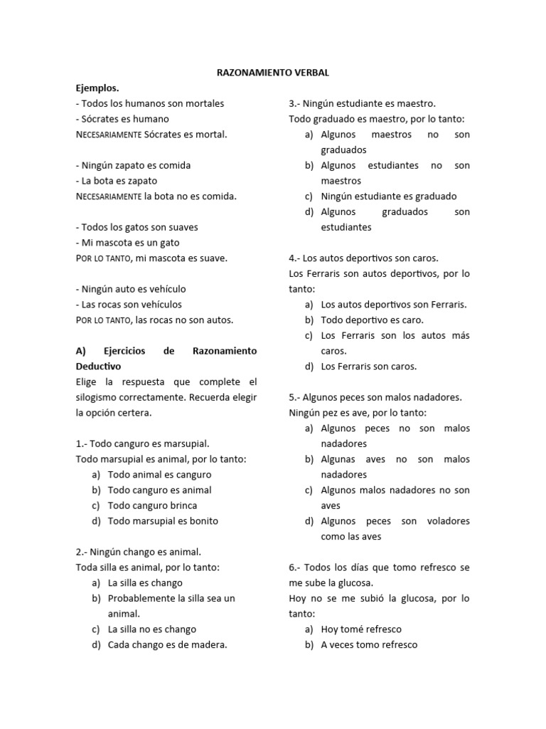 Ejercicios de Razonamiento Verbal | PDF | Artes del Lenguaje y ...