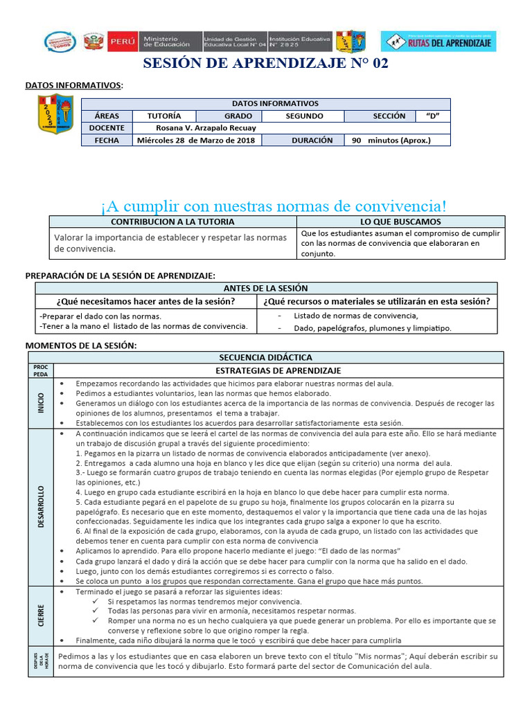 Normas de Convivencia Escolar | PDF | Salón de clases | Aprendizaje