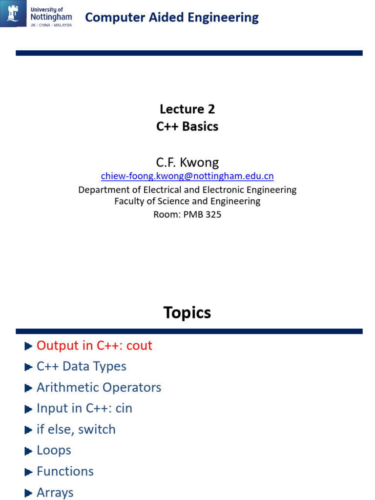 Lecture 2 - C++ Basics | PDF | C++ | Control Flow