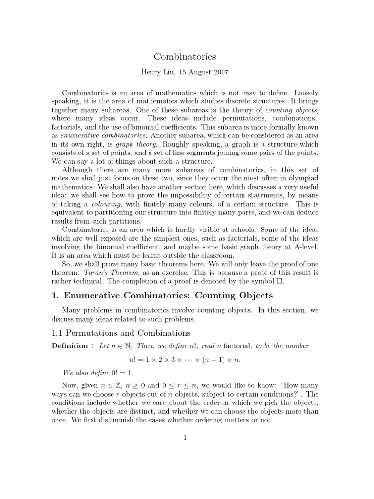 Combinatorics: Counting and Graph Theory | PDF | Vertex (Graph Theory ...
