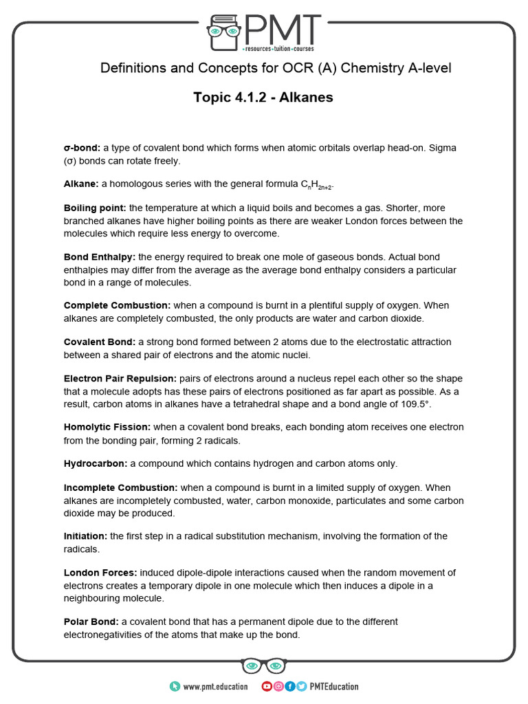 Alkanes and Bonding Concepts in Chemistry | PDF | Chemical Bond ...