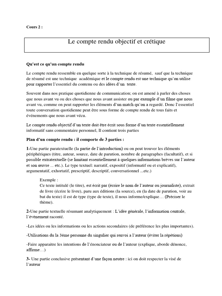 Rédiger un Compte Rendu Objectif | PDF