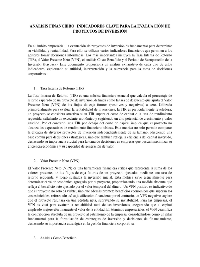 Análisis Costo-Beneficio en Proyectos | PDF | Tasa interna de retorno ...