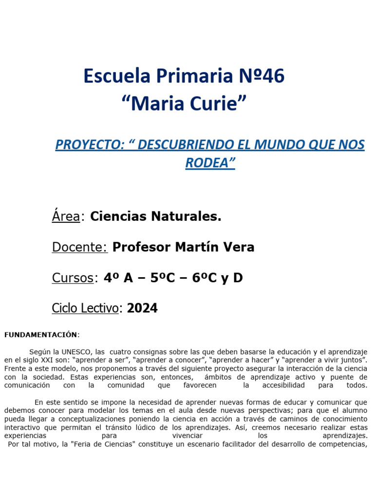 Proyecto Feria de Ciencias EP #46 2024 | PDF | Aprendizaje | Electricidad