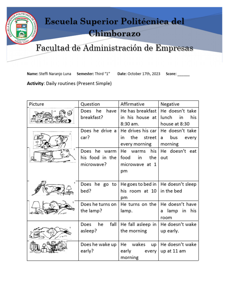 Daily routines (Present Simple) | PDF